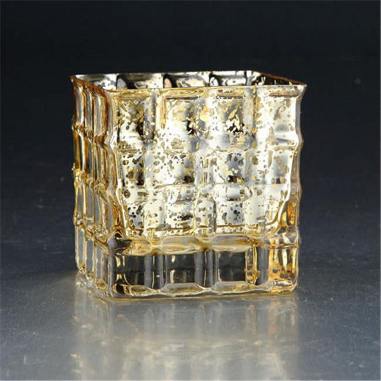 57058 4 X 4 X 4 In. Square Glass Candle Holder, Gold