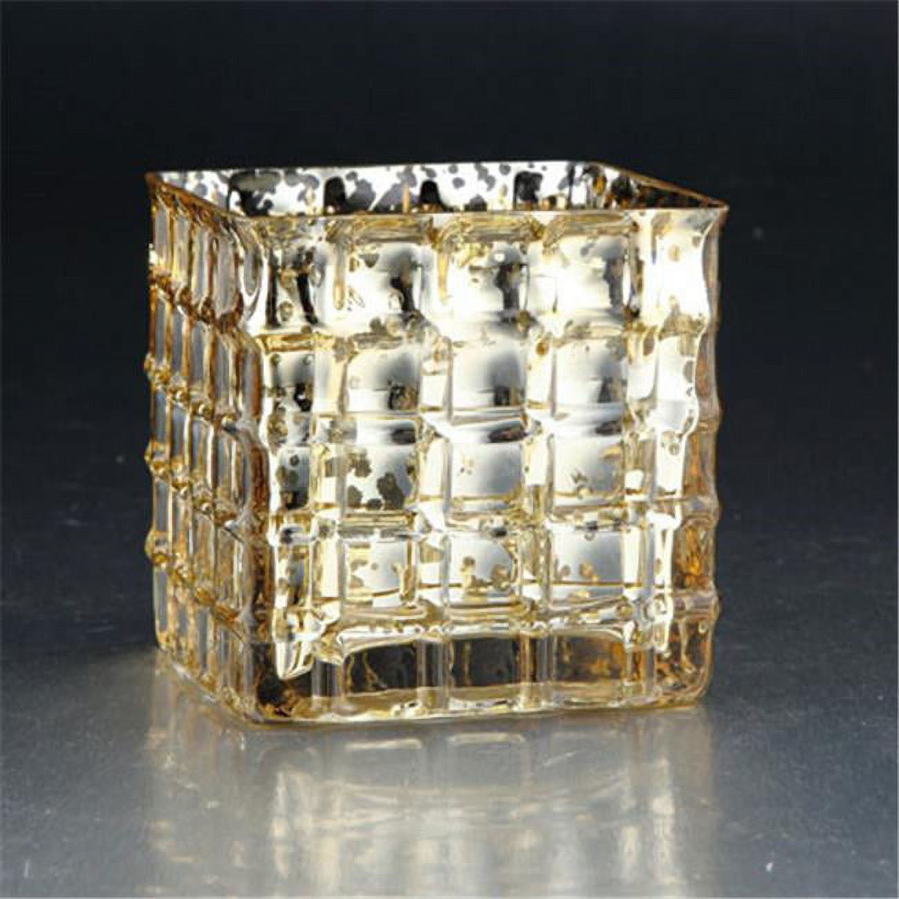 57059 4.5 X 4.5 X 4.5 In. Square Glass Candle Holder, Gold