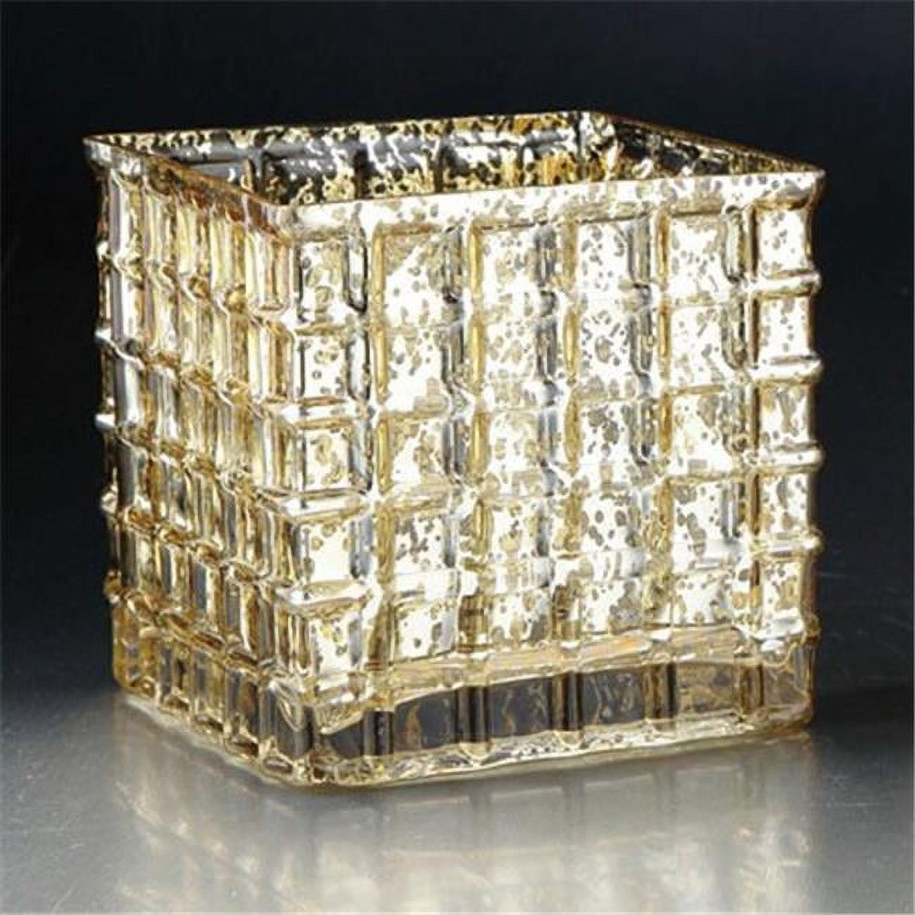57060 6 X 6 X 6 In. Square Glass Candle Holder, Gold