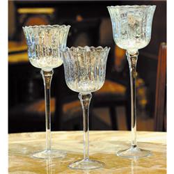 12 X 5 In. Glass Candle Holder Set, Silver