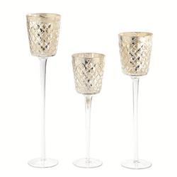 86422 Glass Candle Holder Set, Silver