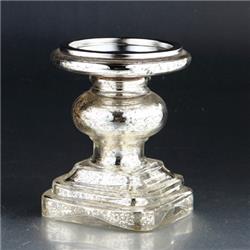 86455 6.5 X 5 In. Glass Candle Holder, Silver
