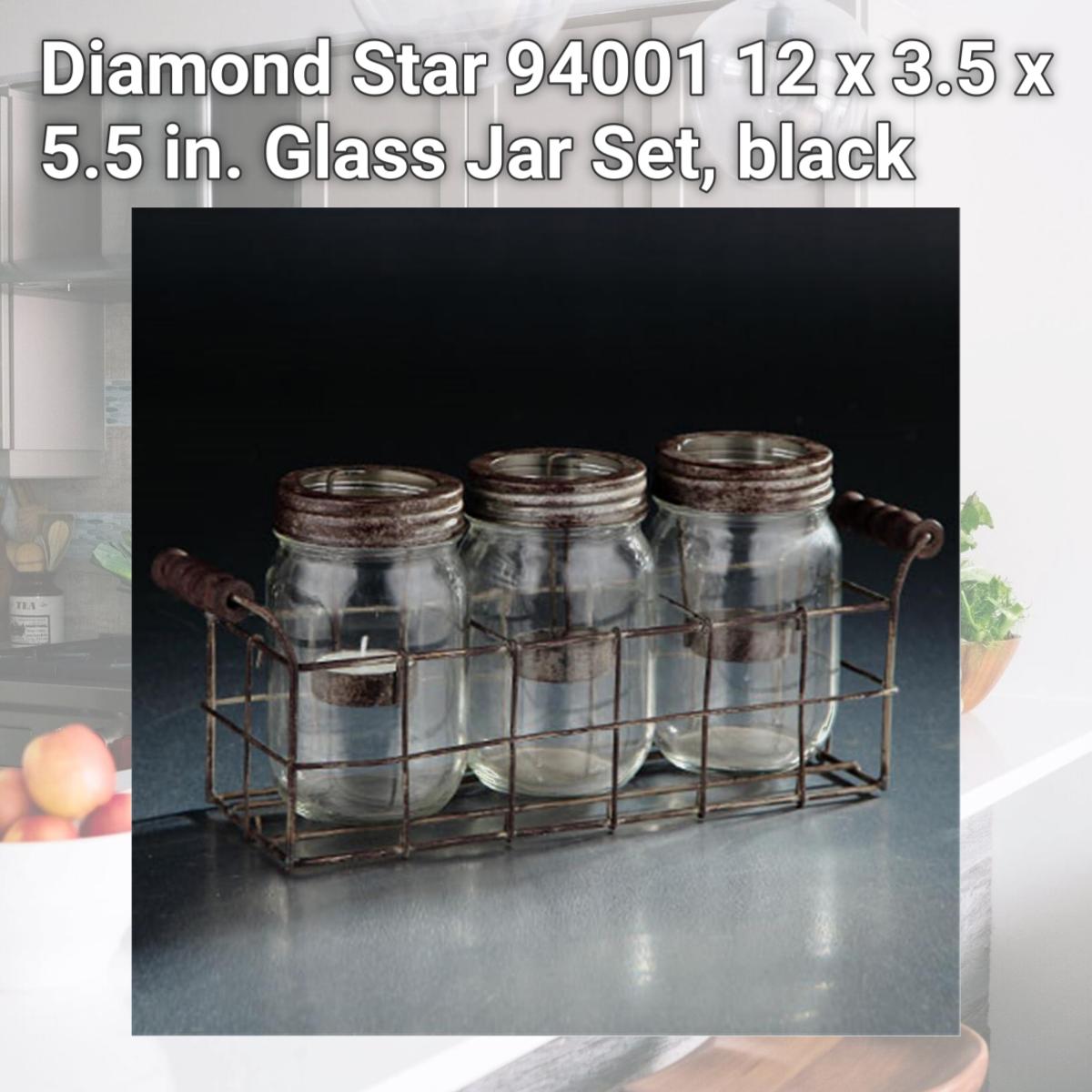Picture of Diamond Star 94001 12 x 3.5 x 5.5 in. Glass Jar Set, black