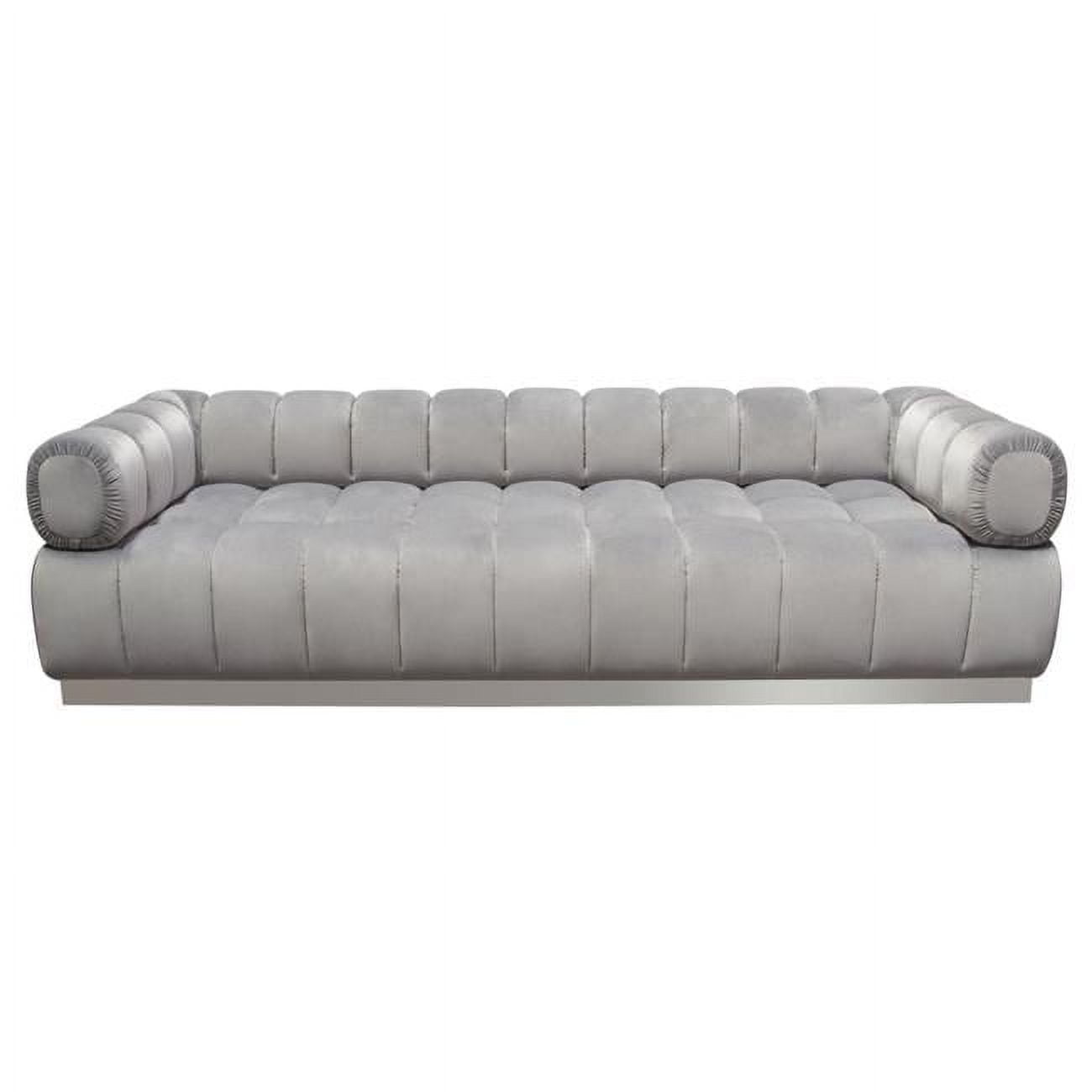Image Low Profile Sofa with Brushed Silver Base, Platinum Grey Velvet