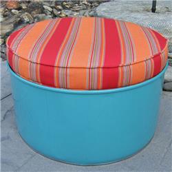 6004 Santa Fe Indoor & Outdoor Ottoman, Turquoise & Multi Color - 13.5 X 24 X 24 In.