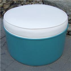 6006 Del Ray Indoor & Outdoor Ottoman, Turquoise & White - 13.5 X 24 X 24 In.