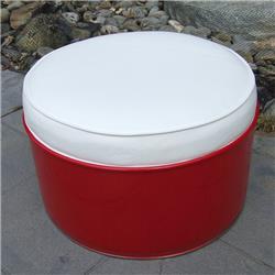 6009 Ss 396 Ottoman, Red & White - 13.5 X 24 X 24 In.