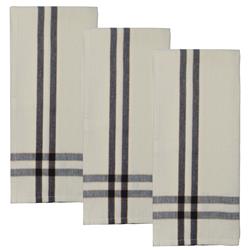 Ork360-blk Two Stripe Border Tea Towel, Black - Set Of 3