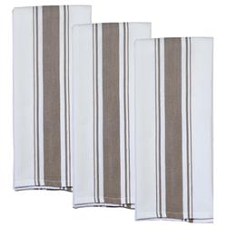 Or725-10 Stripe Kitchen Towels, Taupe & White - Set Of 3