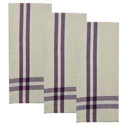 Ork360-pur Two Stripe Border Tea Towel, Purple - Set Of 3