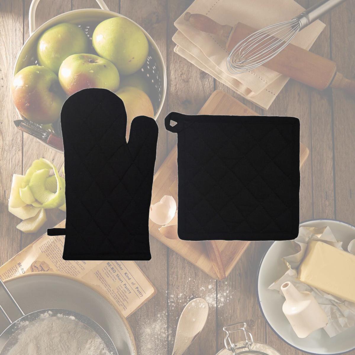 Picture of Dunroven House ORK104MP-BLK Quilted Oven Mitt & Potholder Set, Black