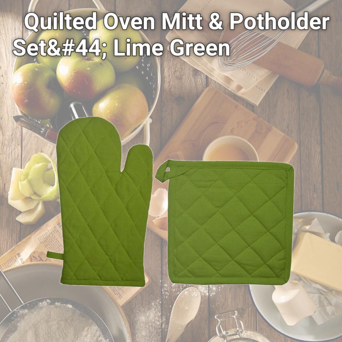 Picture of Dunroven House ORK104MP-LMG Quilted Oven Mitt & Potholder Set, Lime Green