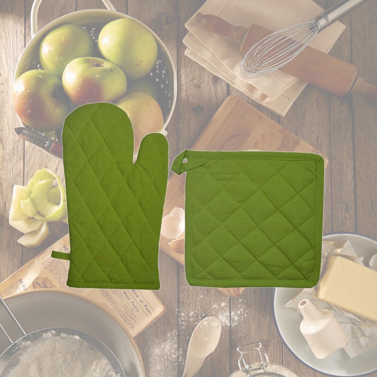 Picture of Dunroven House ORK104MP-LMG Quilted Oven Mitt & Potholder Set, Lime Green