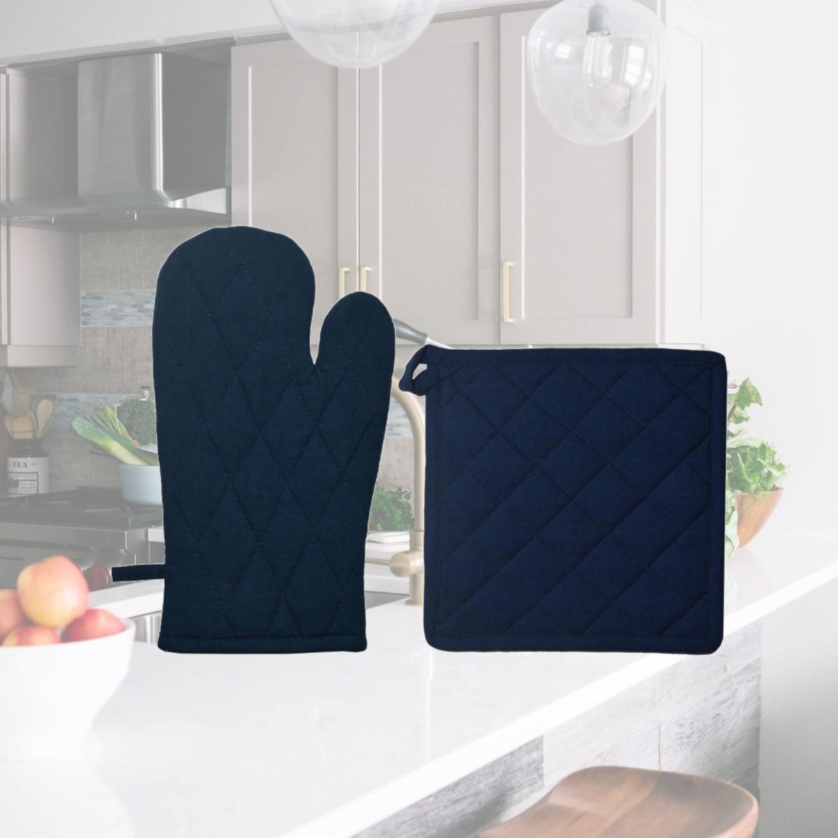 Picture of Dunroven House ORK104MP-N Quilted Oven Mitt & Potholder Set, Navy