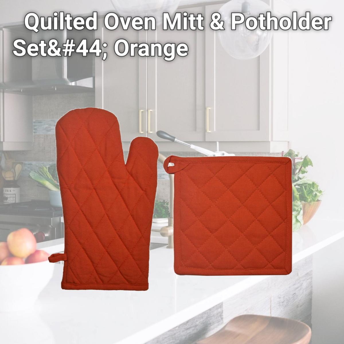 Picture of Dunroven House ORK104MP-OR Quilted Oven Mitt & Potholder Set, Orange