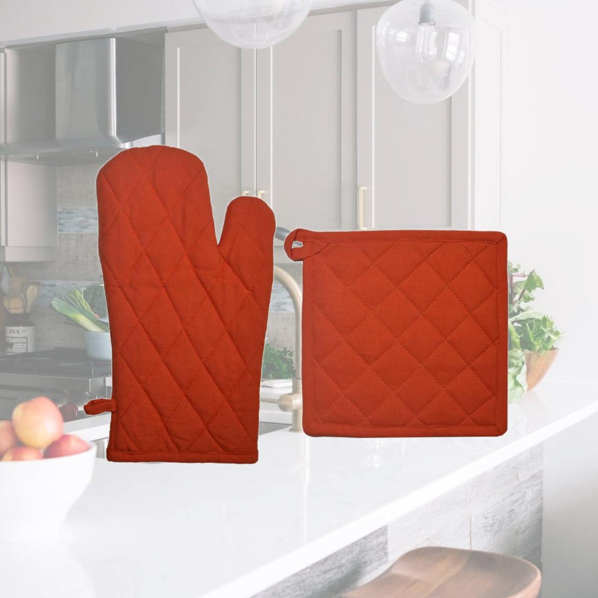 Picture of Dunroven House ORK104MP-OR Quilted Oven Mitt & Potholder Set, Orange