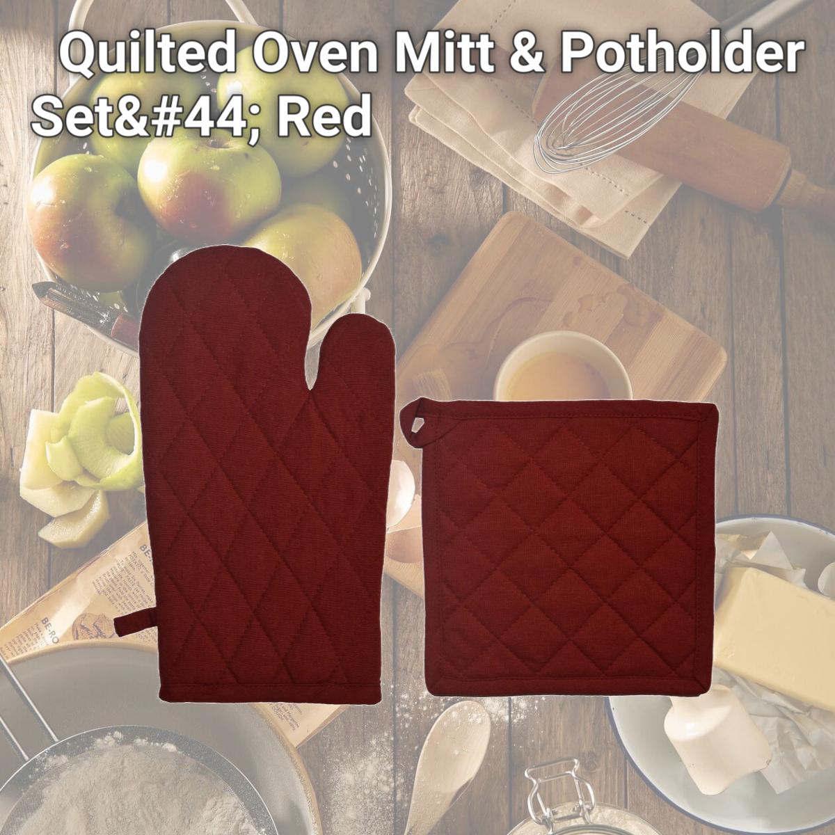 Picture of Dunroven House ORK104MP-R Quilted Oven Mitt & Potholder Set, Red