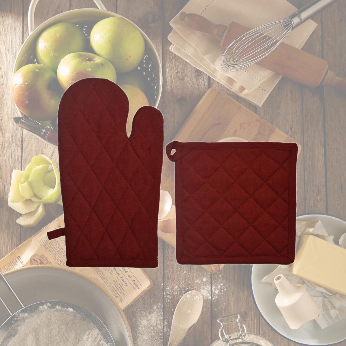 Picture of Dunroven House ORK104MP-R Quilted Oven Mitt & Potholder Set, Red