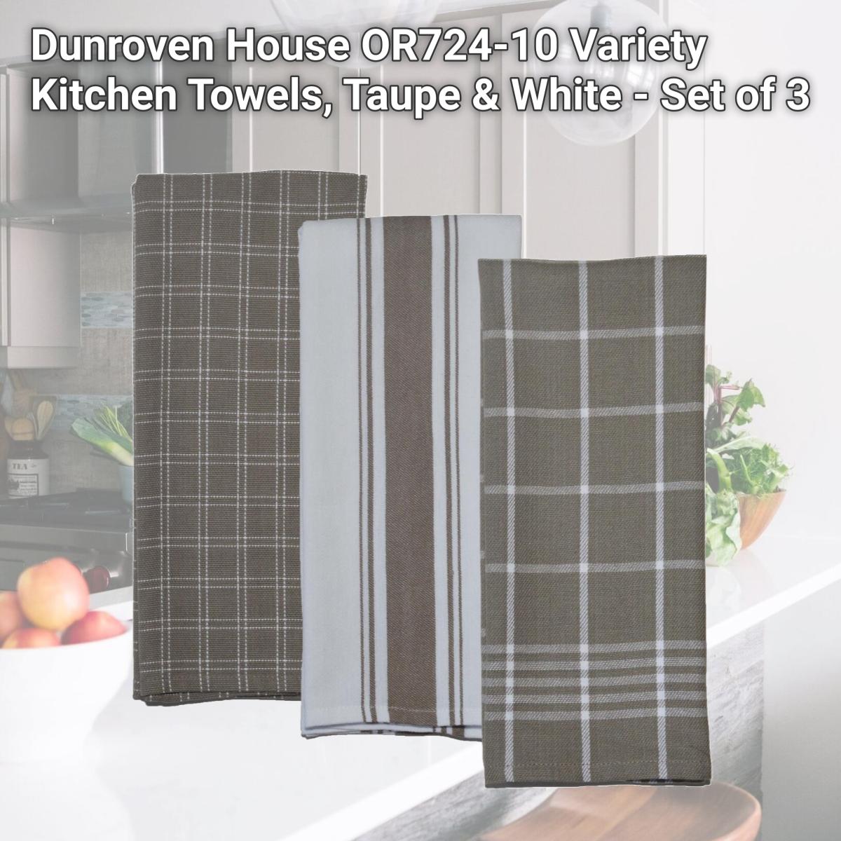 Picture of Dunroven House OR724-10 Variety Kitchen Towels, Taupe & White - Set of 3