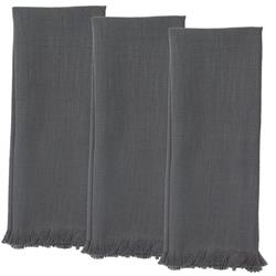 Or830-char Cotton-linen Blend Striped Towel, Charcoal & White - Set Of 3