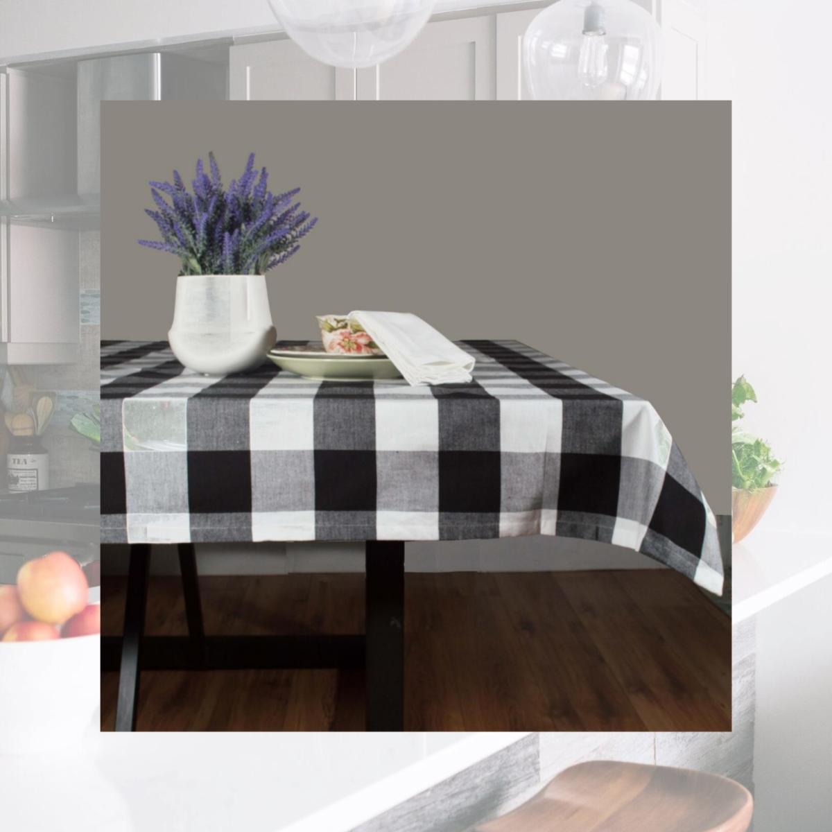 Picture of Dunroven House RK819-BLK 54 in. Farmhouse Check Square Tablecloth, Black & White