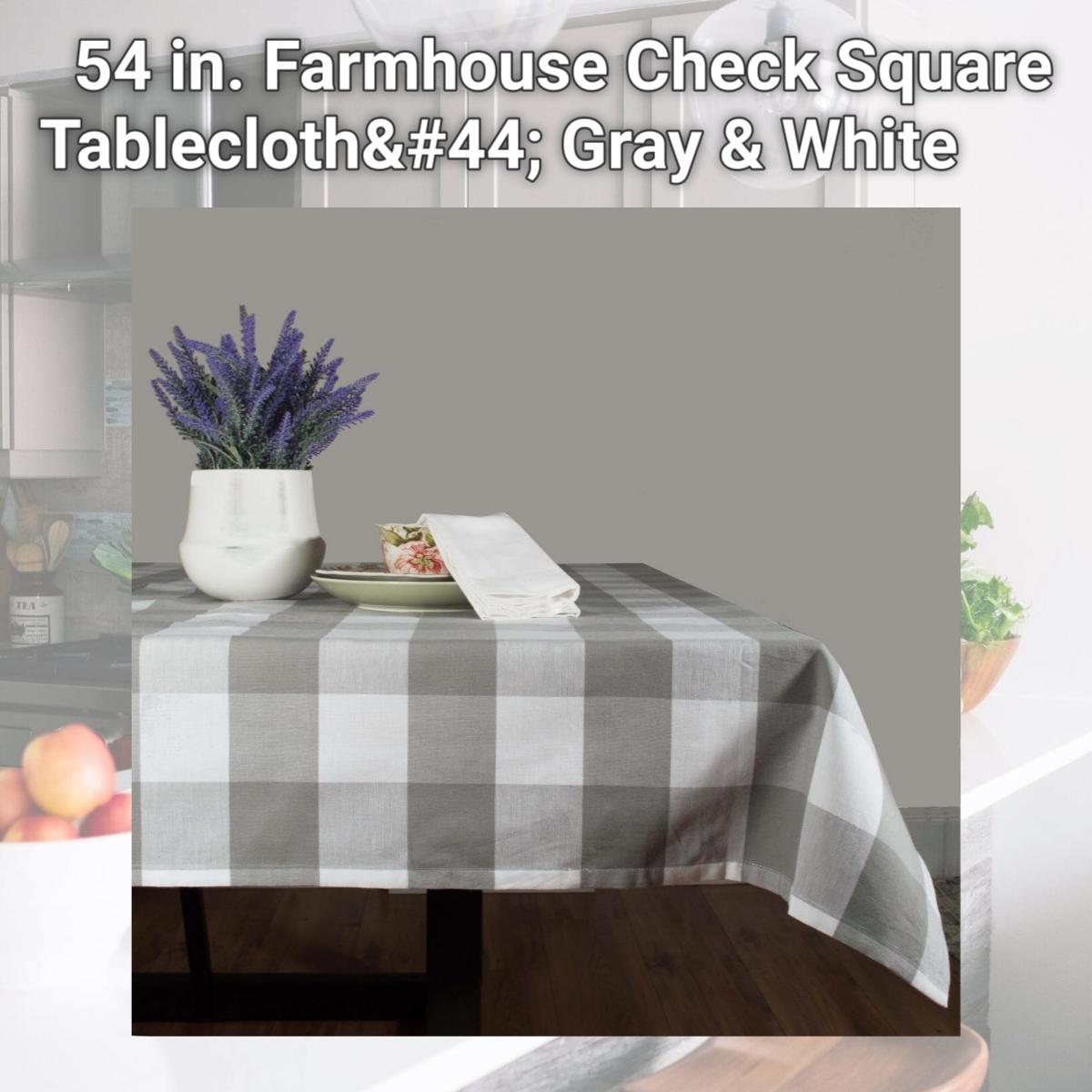 Picture of Dunroven House RK819-GY 54 in. Farmhouse Check Square Tablecloth, Gray & White