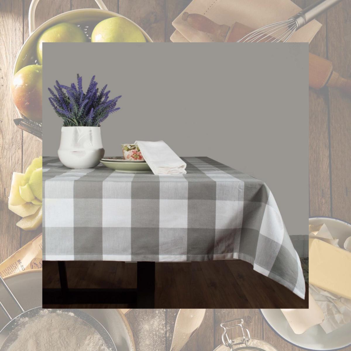 Picture of Dunroven House RK819-GY 54 in. Farmhouse Check Square Tablecloth, Gray & White