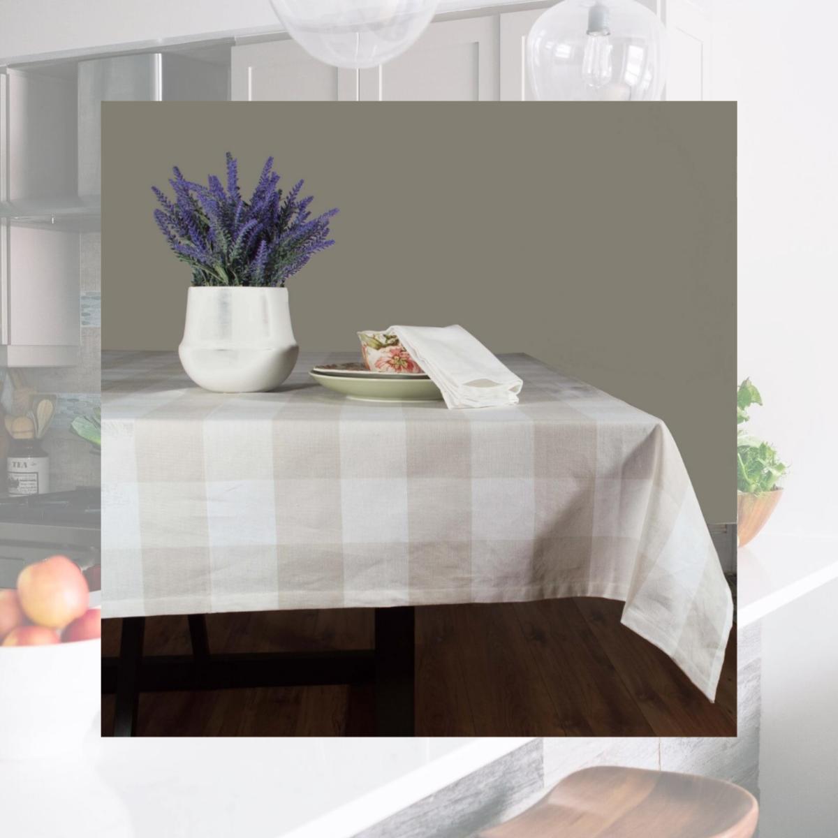 Picture of Dunroven House RK819-NAT 54 in. Farmhouse Check Square Tablecloth, Wheat & Cream