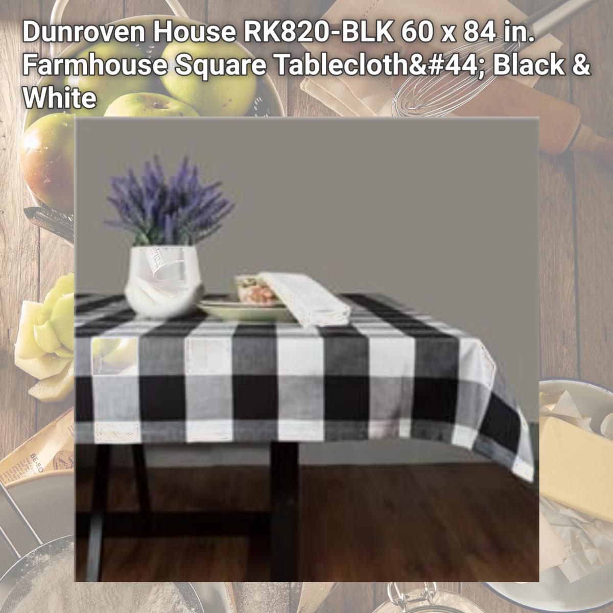 Picture of Dunroven House RK820-BLK 60 x 84 in. Farmhouse Square Tablecloth, Black & White