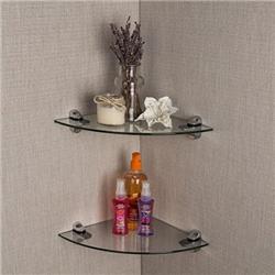 Wl2525c 10 X 10 In. Clear Glass Radial Floating Shelves With Chrome Brackets - Set Of 2
