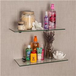 Wl4015c 16 X 6 In. Clear Glass Floating Shelves With Chrome Brackets - Set Of 2