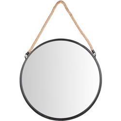 Se001 20 In. Framed Decorative Round Circle Wall Mirror With Hanging Rope - Black Metal