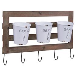 Fhb2605 Rustic Hanging Utensil Caddy With Hooks & Removable Tin Buckets