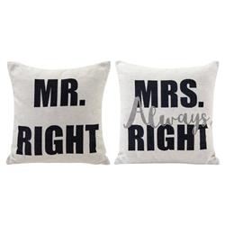 AK4245-SET Mr. Right & Mrs. Always Right Decorative Quote Accent Throw Pillows - White & Black