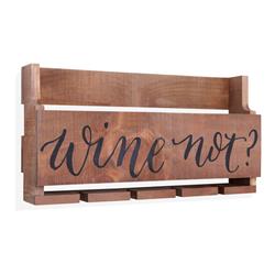 Br181025 Rustic Wall Mount Wooden Stemware Rack & Wine Bottle Holder With Decorative Wine Not Quote