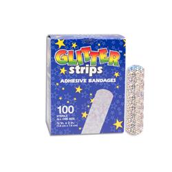 Gliast100 Designer Adhesive Glitter Stars & Stripes Sterile Bandages, Assorted Size