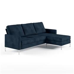 Da037sec-bl Novogratz Chapman Velvet Sectional Sofa With Chrome Legs, Blue