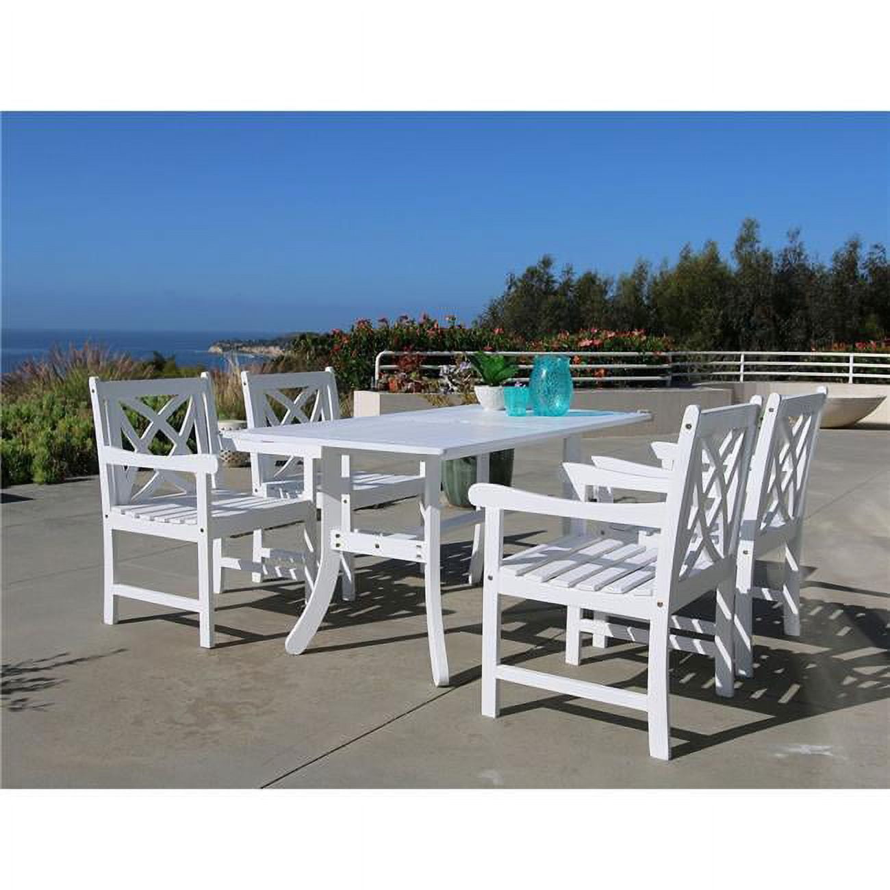 5-piece Wood Patio Dining Set In White - V1336set16