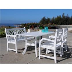 4-piece Wood Patio Dining Set With 4-foot Bench In White - V1336set18