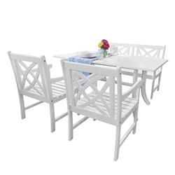 4-piece Wood Patio Dining Set With 4-foot Bench In White - V1337set24