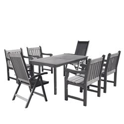 Outdoor Patio Hand-scraped Wood 7-piece Dining Set With Reclining Chairs - V1297set25
