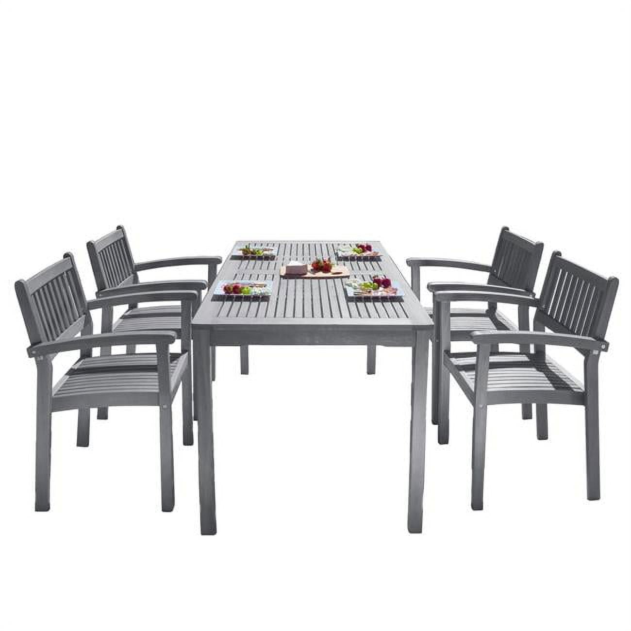 Outdoor Patio Hand-scraped Wood 5-piece Dining Set With Stacking Chairs - V1297set27