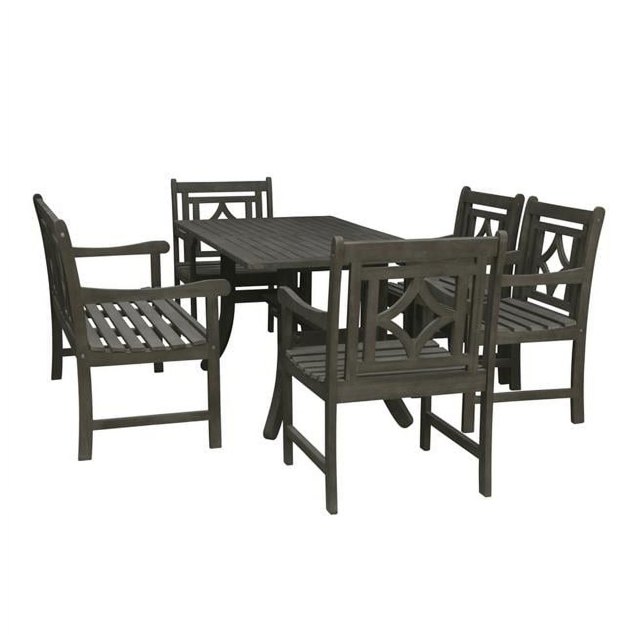 V1300set17 Renaissance Outdoor Wood Patio Curvy Legs Table Dining Set, Vista Grey - 29 X 59 X 31 In. - 6 Piece
