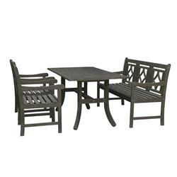 V1300set18 Renaissance Outdoor Wood Patio Curvy Legs Table Dining Set, Vista Grey - 29 X 59 X 31 In. - 4 Piece