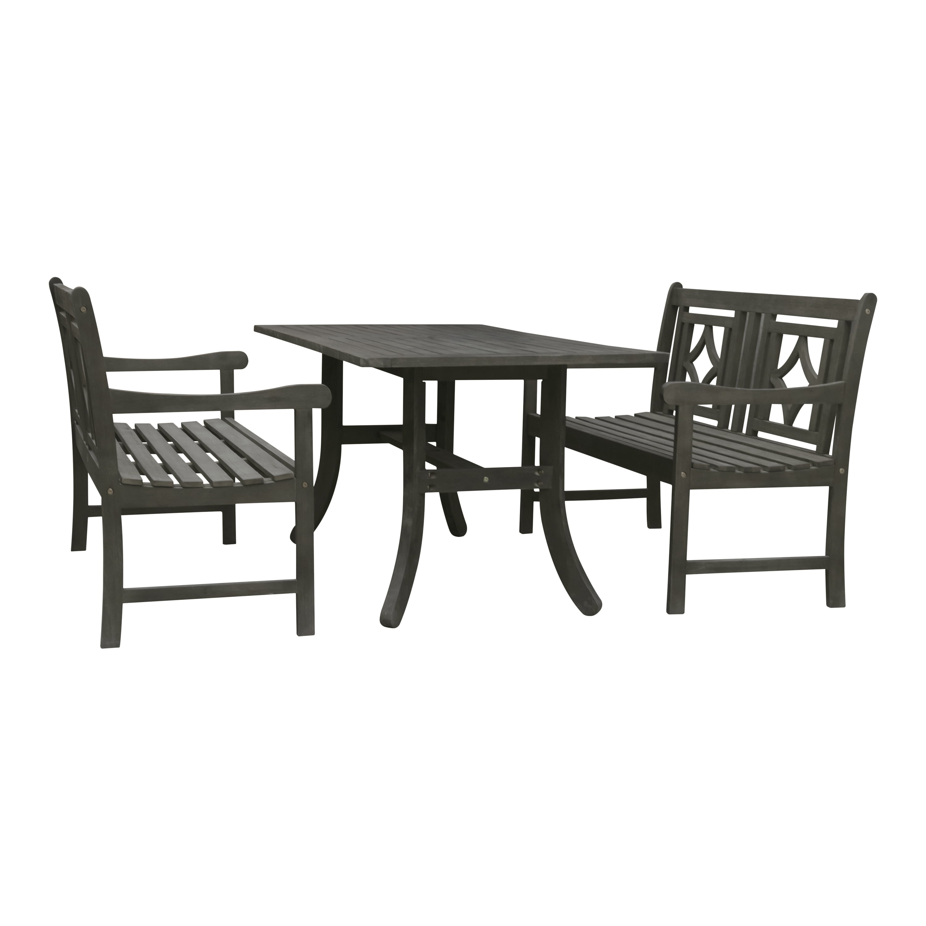 V1300set19 Renaissance Outdoor Wood Patio Curvy Legs Table Dining Set, Vista Grey - 29 X 59 X 31 In. - 3 Piece