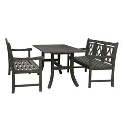 V1300set20 Renaissance Outdoor Wood Patio Curvy Legs Table Dining Set, Vista Grey - 34 X 22 X 24 In. - 3 Piece