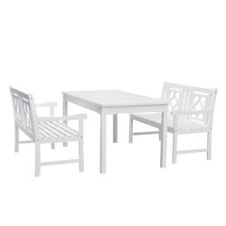 V1336set31 Bradley Outdoor Wood Patio Rectangular Table Dining Set, White Painted - 34 X 48 X 24 In. - 3 Piece