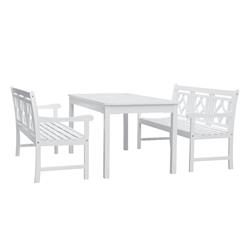 V1336set32 Bradley Outdoor Wood Patio Rectangular Table Dining Set, White Painted - 34 X 57 X 24 In. - 3 Piece