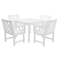 V1841set3 Bradley Outdoor Wood Patio Stacking Table Dining Set, White Painted - 29 X 35 X 35 In. - 5 Piece