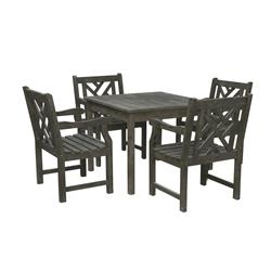 V1840set2 Renaissance Outdoor Wood Patio Stacking Table Dining Set, 29 X 35 X 35 In. - Vista Grey - 5 Piece